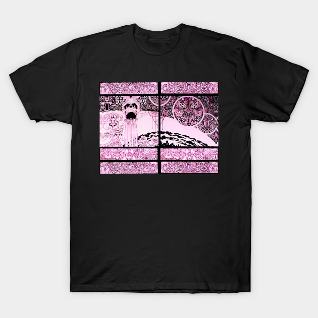 PINK BLACK SKULL, BUTTERFLIES,OWLS AND FANTASTIC CREATURES Psychedelic Fantasy T-Shirt by BulganLumini